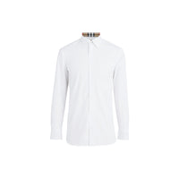 Chemise en popeline de coton extensible avec poignets à motif check - Blanc