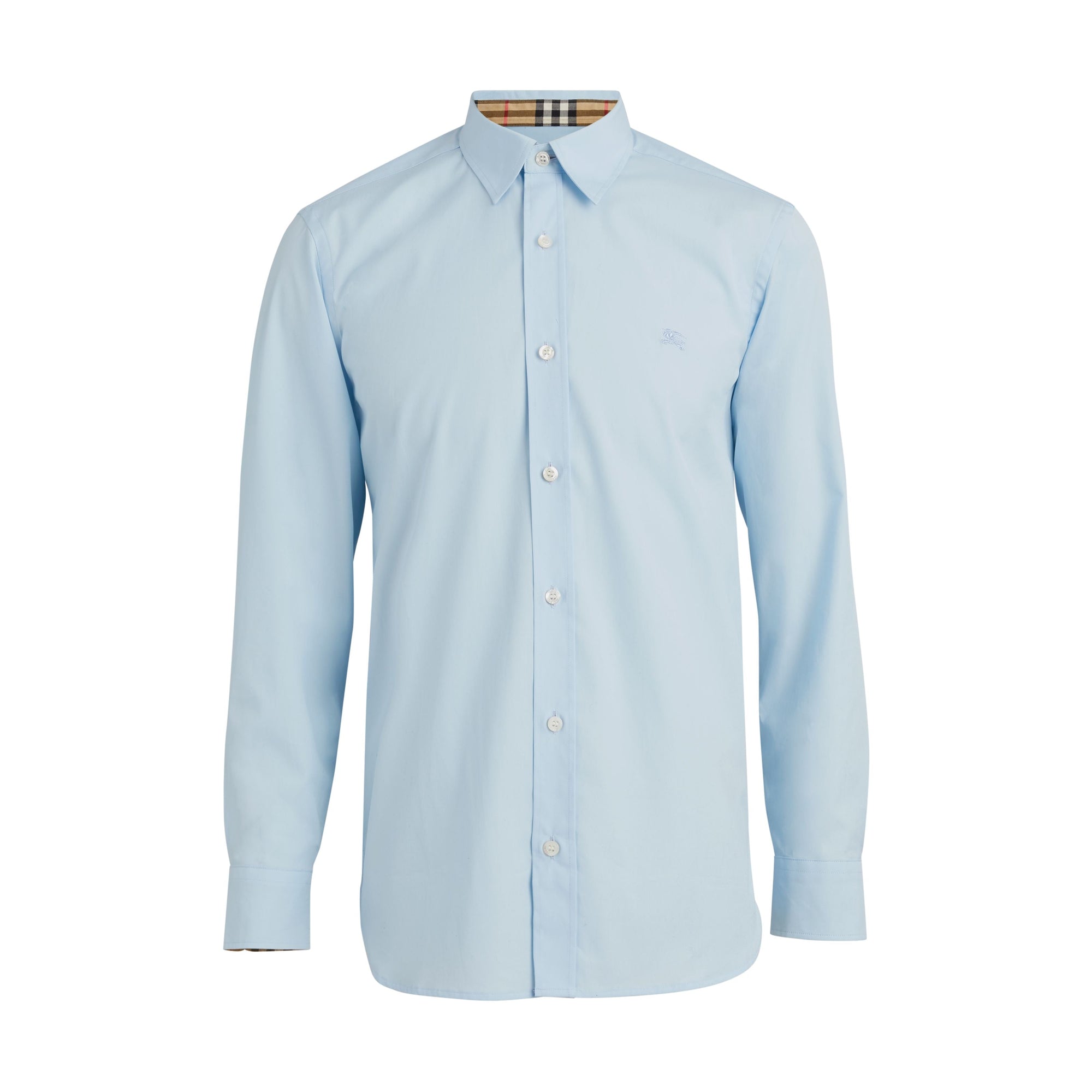 PALE BLUE Chemise en popeline de coton extensible avec poignets à motif check