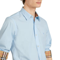 PALE BLUE Chemise en popeline de coton extensible avec poignets à motif check