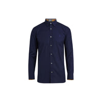 Chemise en popeline de coton extensible avec poignets à motif check - Marine