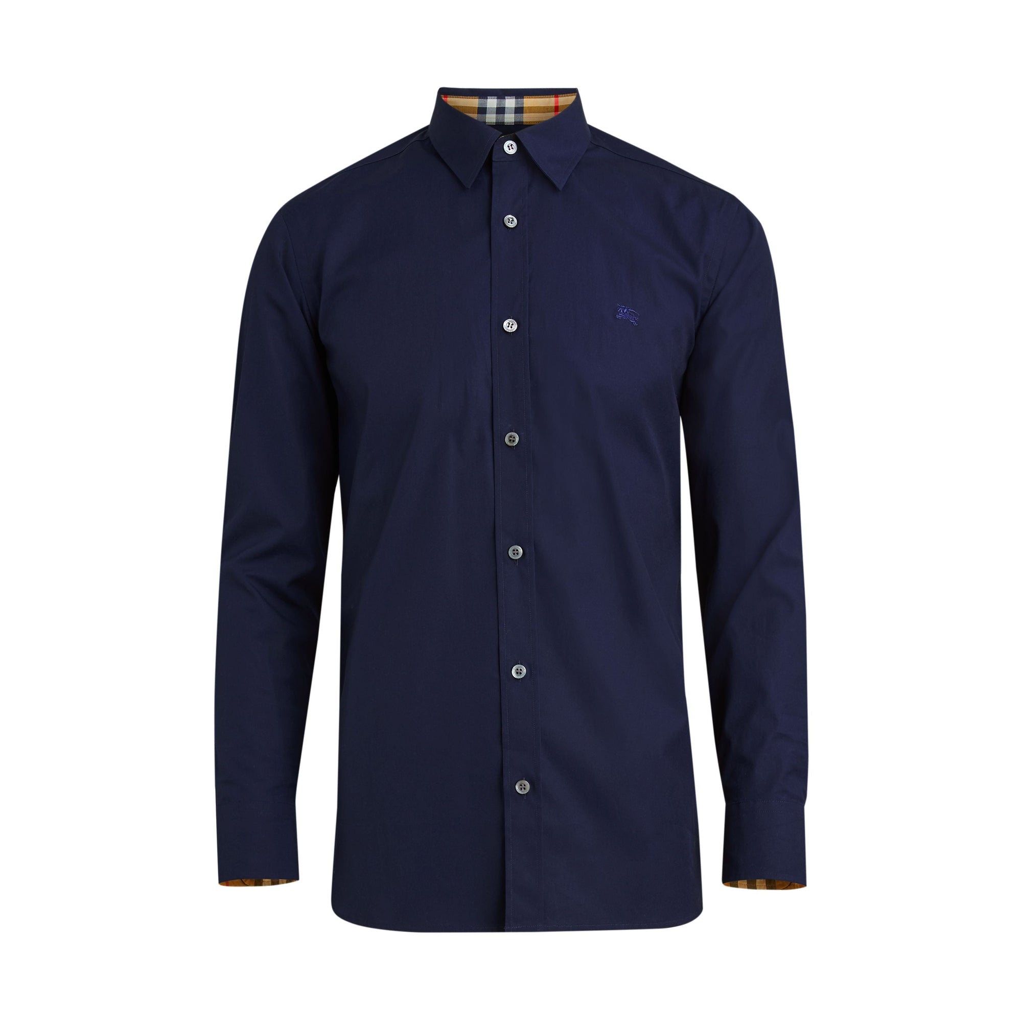 NAVY Chemise en popeline de coton extensible avec poignets à motif check