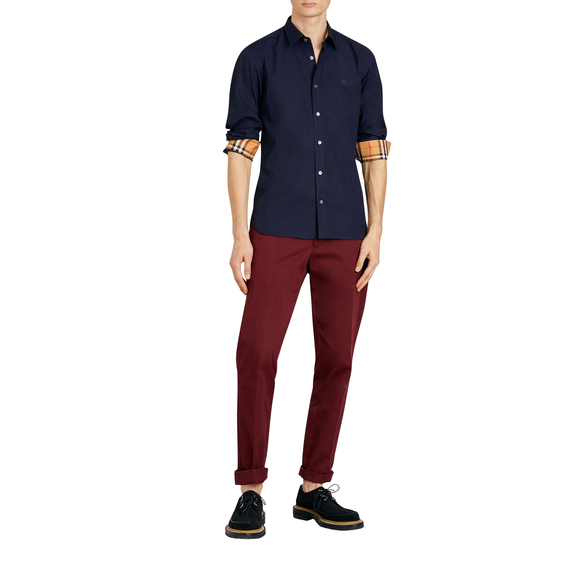 NAVY Chemise en popeline de coton extensible avec poignets à motif check