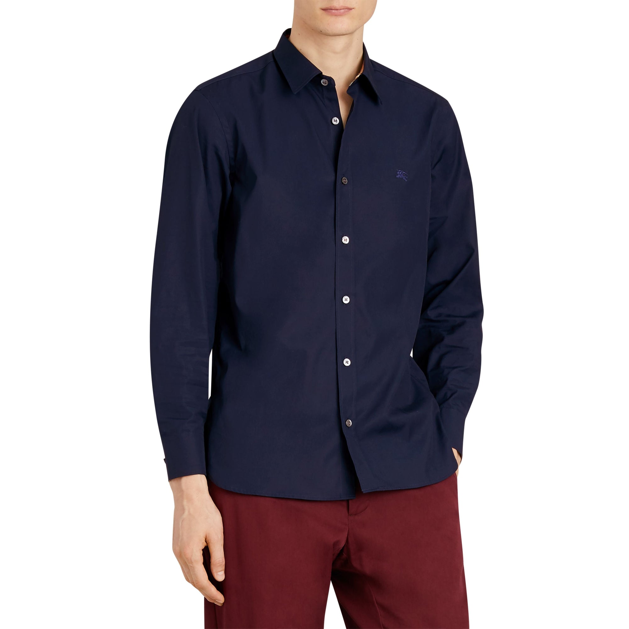NAVY Chemise en popeline de coton extensible avec poignets à motif check