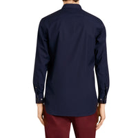 Chemise en popeline de coton extensible avec poignets à motif check - Marine
