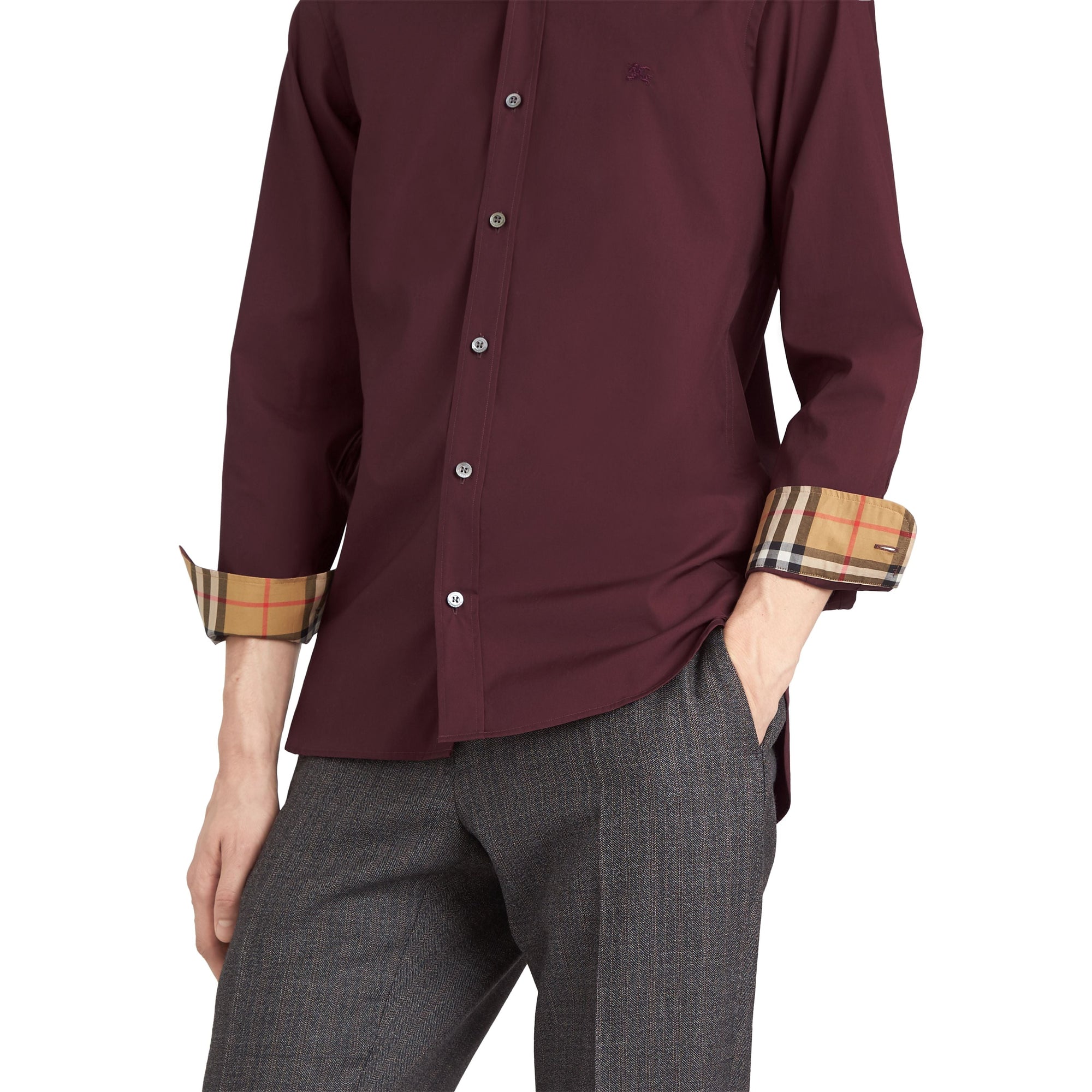 OXBLOOD Chemise en popeline de coton extensible avec poignets à motif check