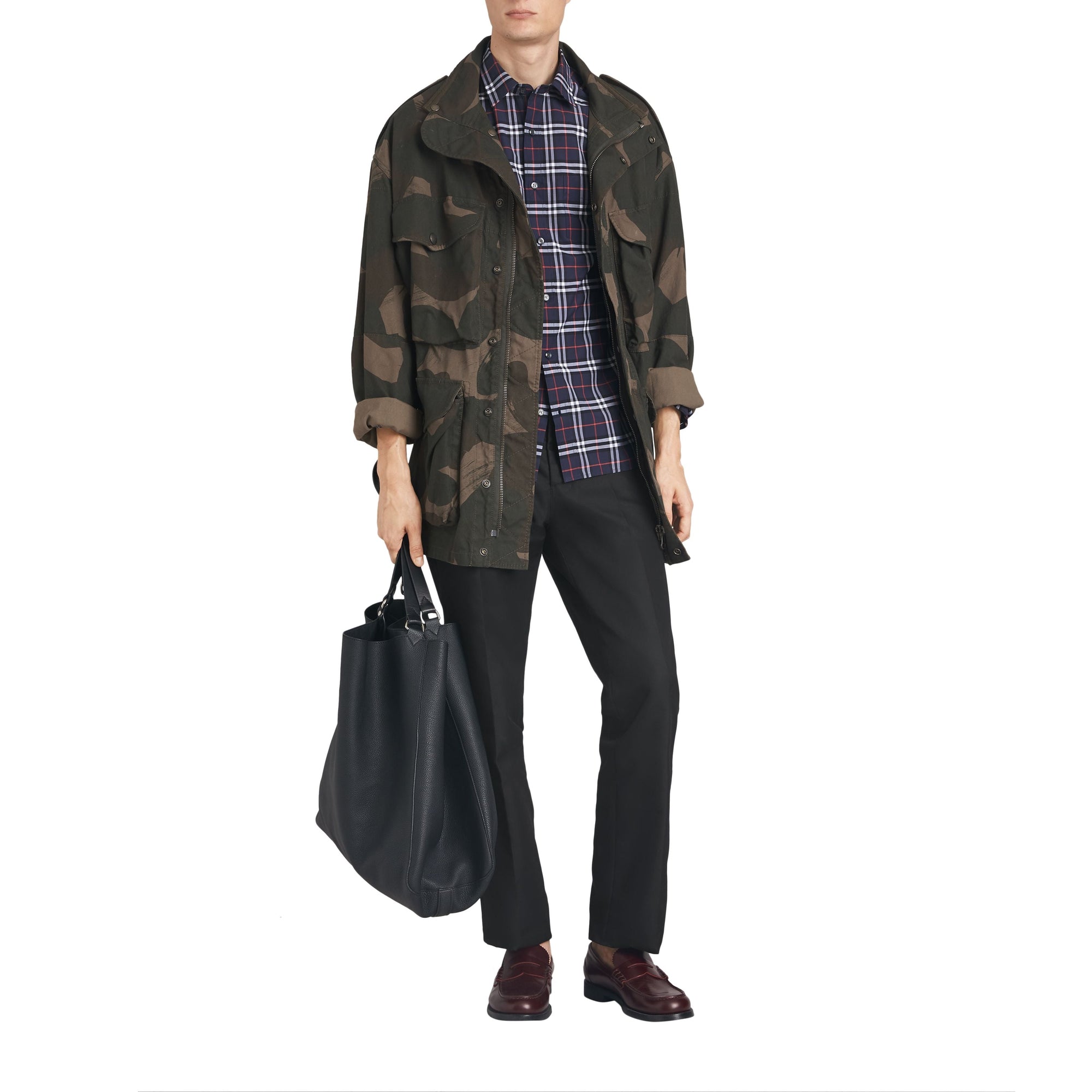 NAVY BLUE IP CHECK Chemise en coton à motif check