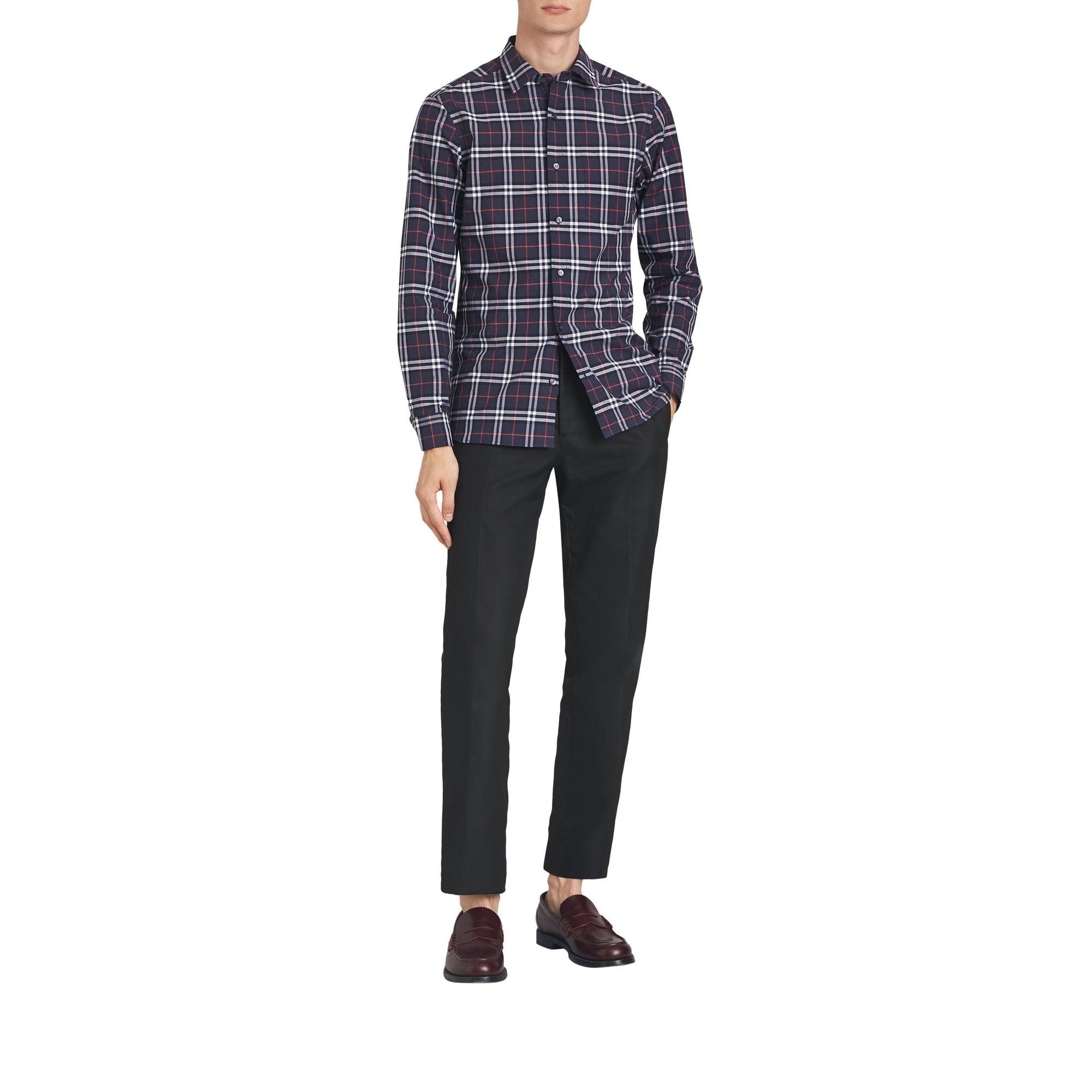 NAVY BLUE IP CHECK Chemise en coton à motif check