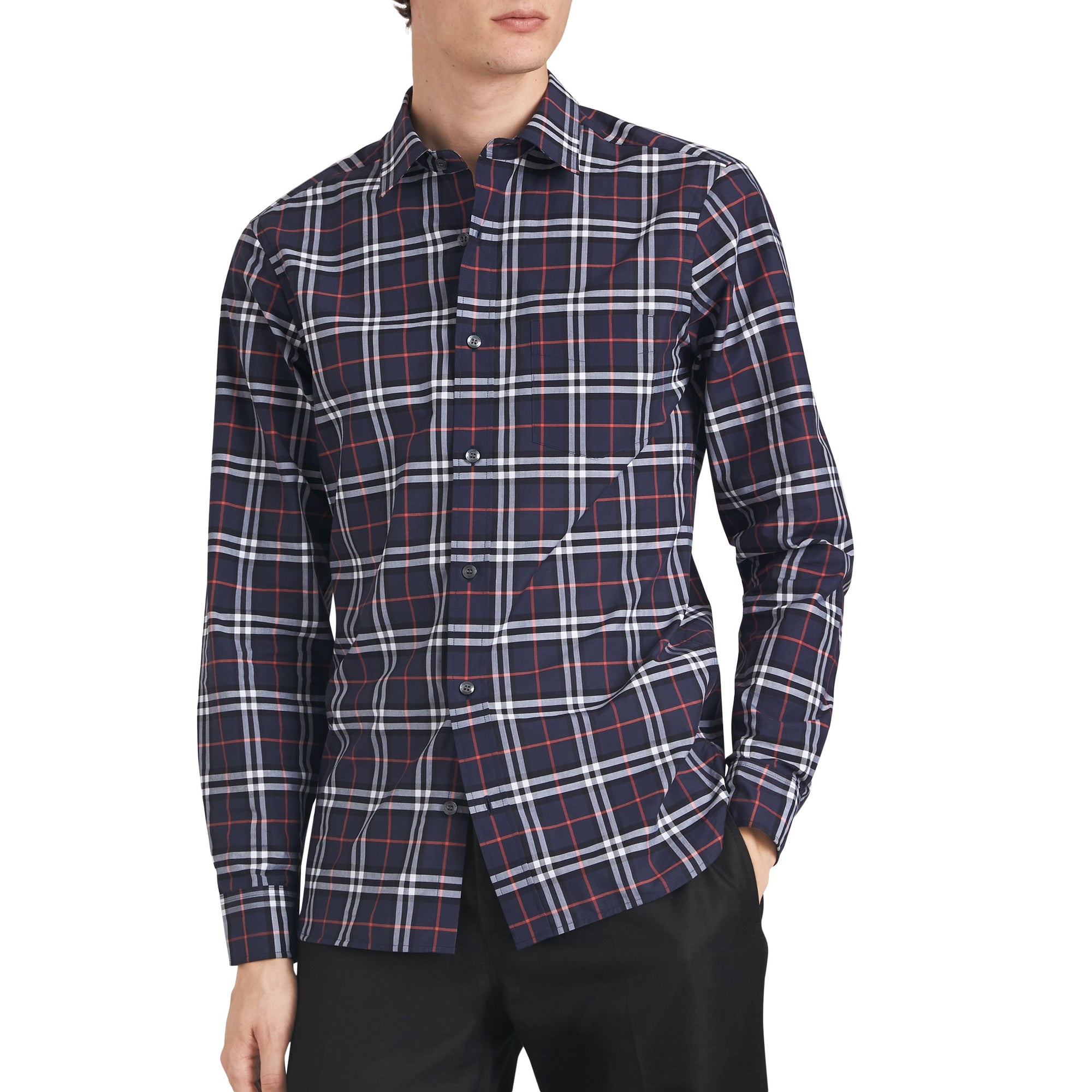NAVY BLUE IP CHECK Chemise en coton à motif check
