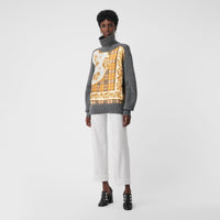 GREY MELANGE Pull à col roulé en laine avec empiècement à imprimé écharpes d'archive