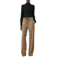 Pantalon en coton à motif vintage check avec cordon de serrage - Jaune antique