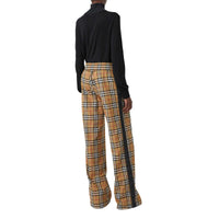 Pantalon en coton à motif vintage check avec cordon de serrage - Jaune antique