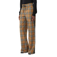 Pantalon en coton à motif vintage check avec cordon de serrage - Jaune antique
