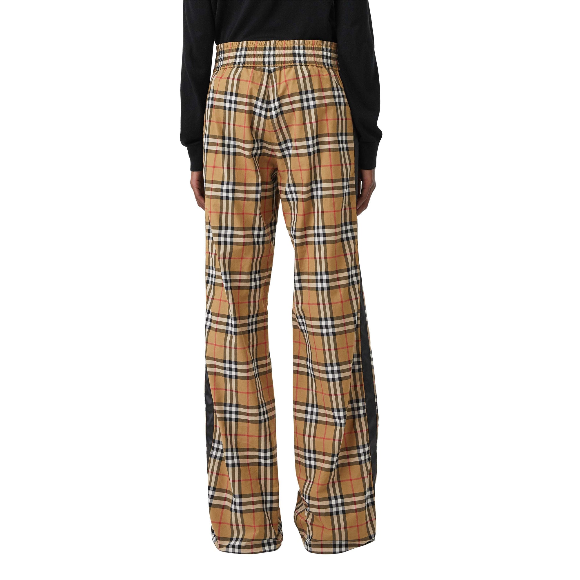 Pantalon en coton à motif vintage check avec cordon de serrage - Jaune antique
