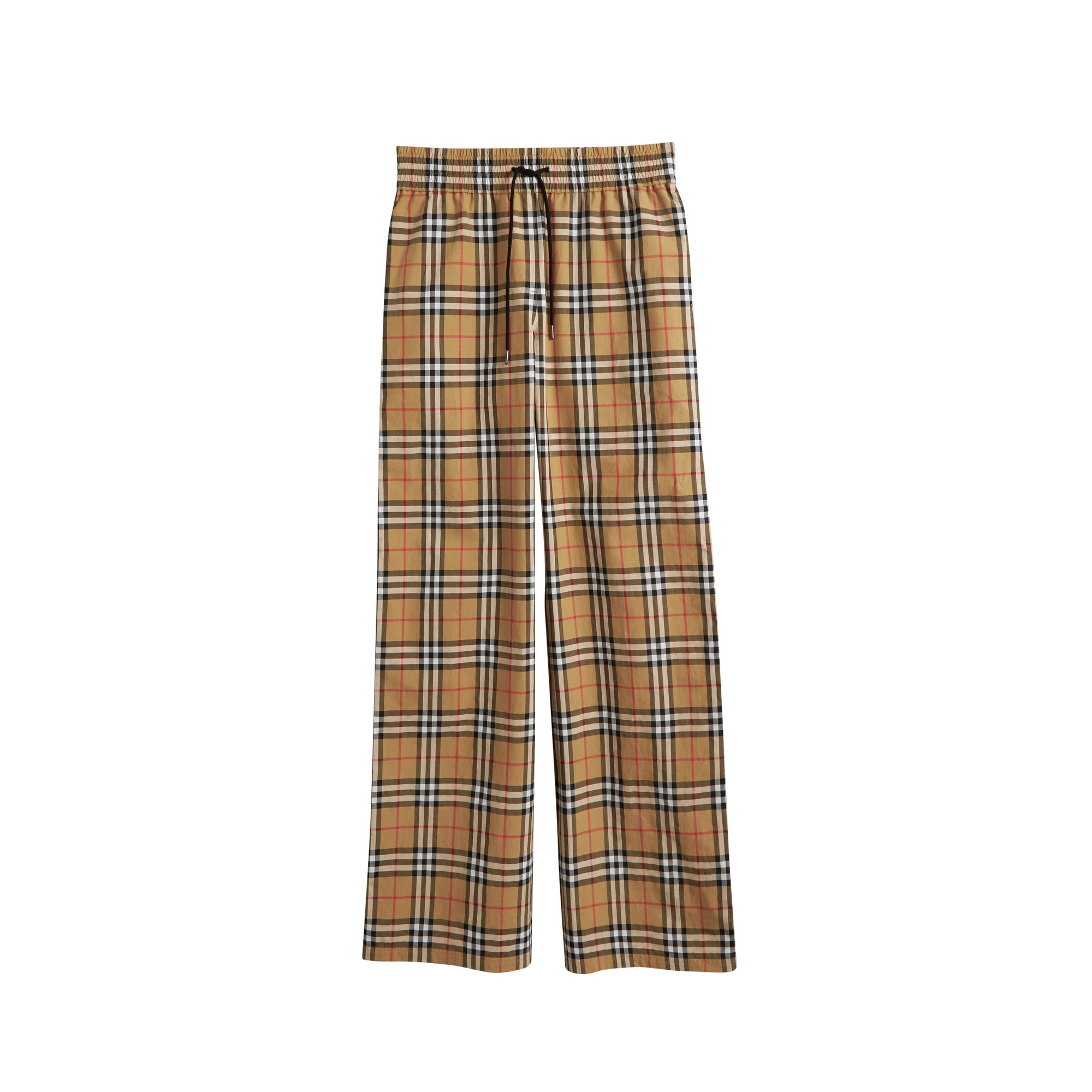 Pantalon en coton à motif vintage check avec cordon de serrage - Jaune antique