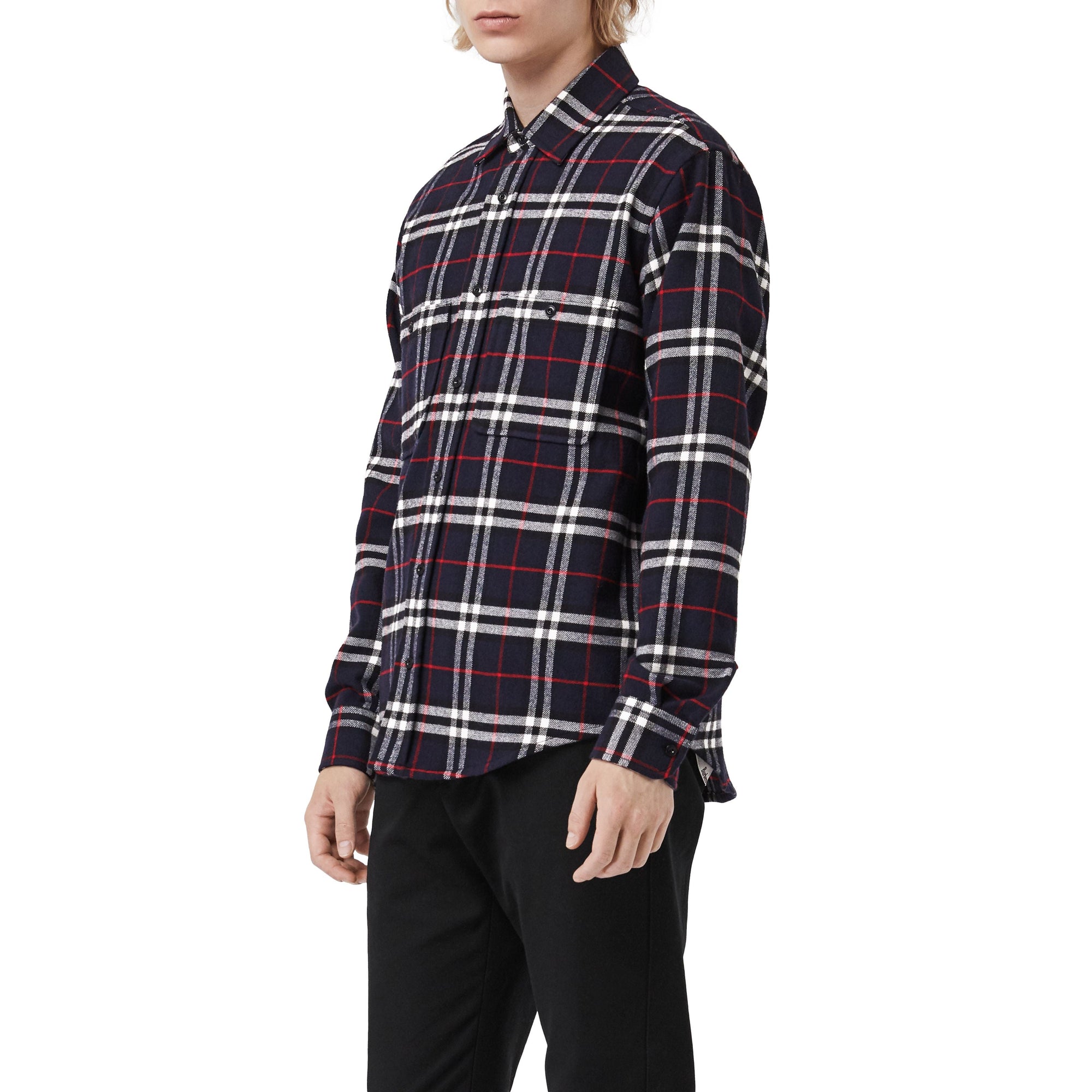 Chemise en flanelle de coton à motif check - Marine
