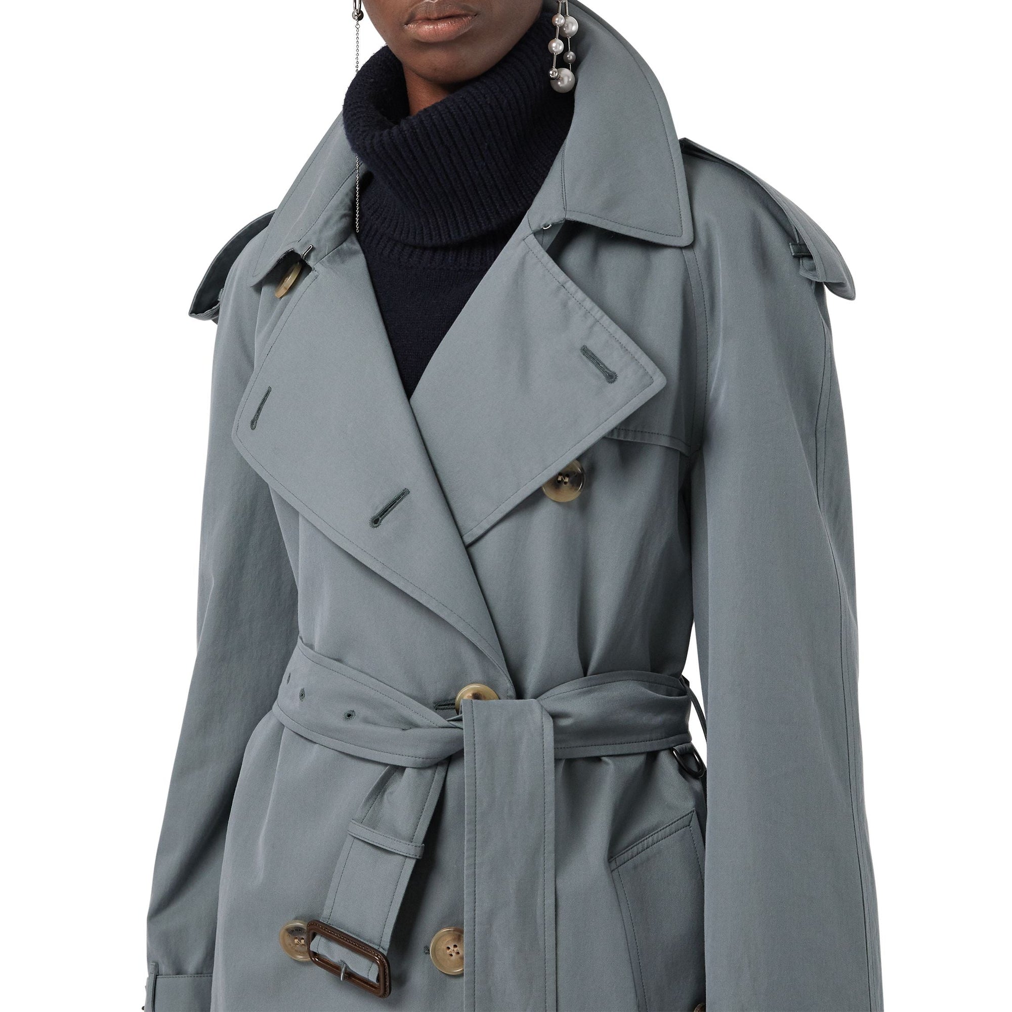 DUSTY BLUE Trench en gabardine tropicale doublé de laine