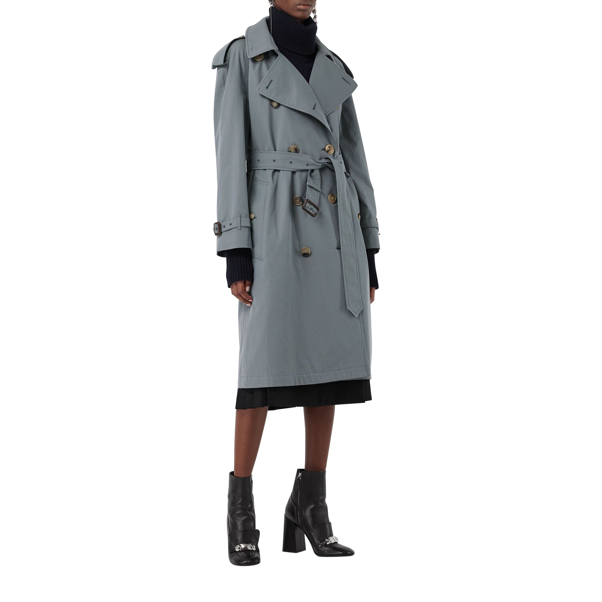 DUSTY BLUE Trench en gabardine tropicale doublé de laine