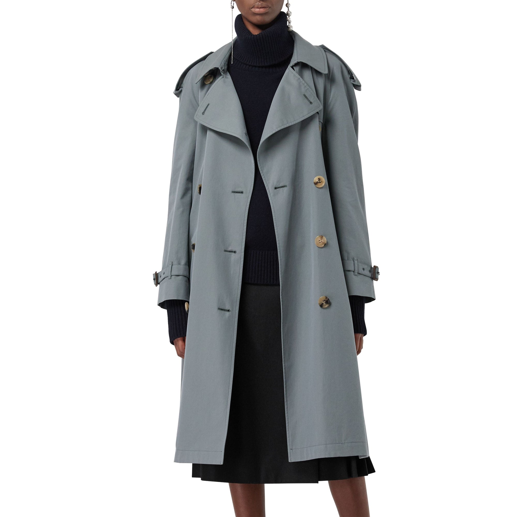 DUSTY BLUE Trench en gabardine tropicale doublé de laine