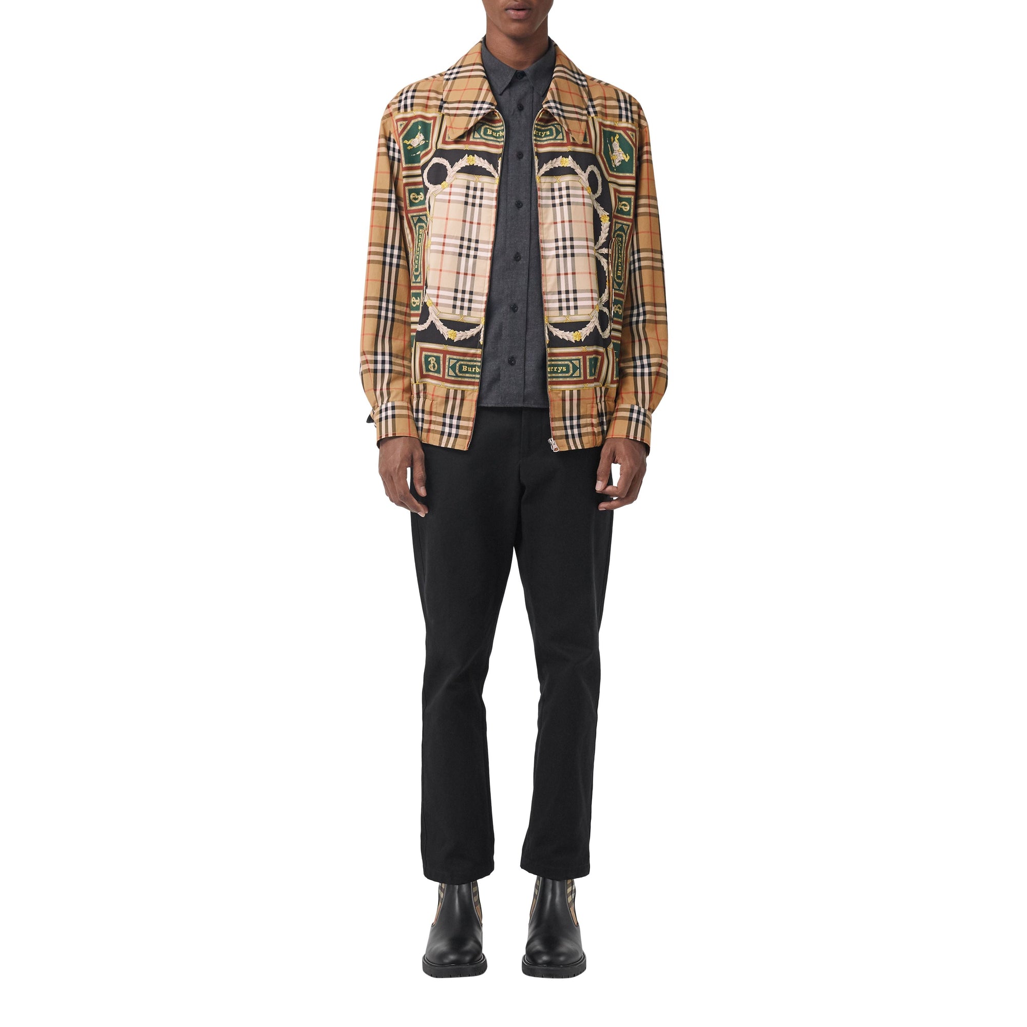 ANTIQUE YELLOW Veste Harrington à imprimé écharpes d'archive