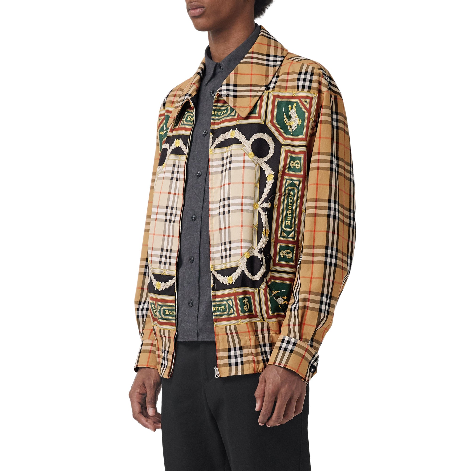 ANTIQUE YELLOW Veste Harrington à imprimé écharpes d'archive