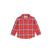 ORANGE RED CHK Chemise en coton à motif check avec col boutonné