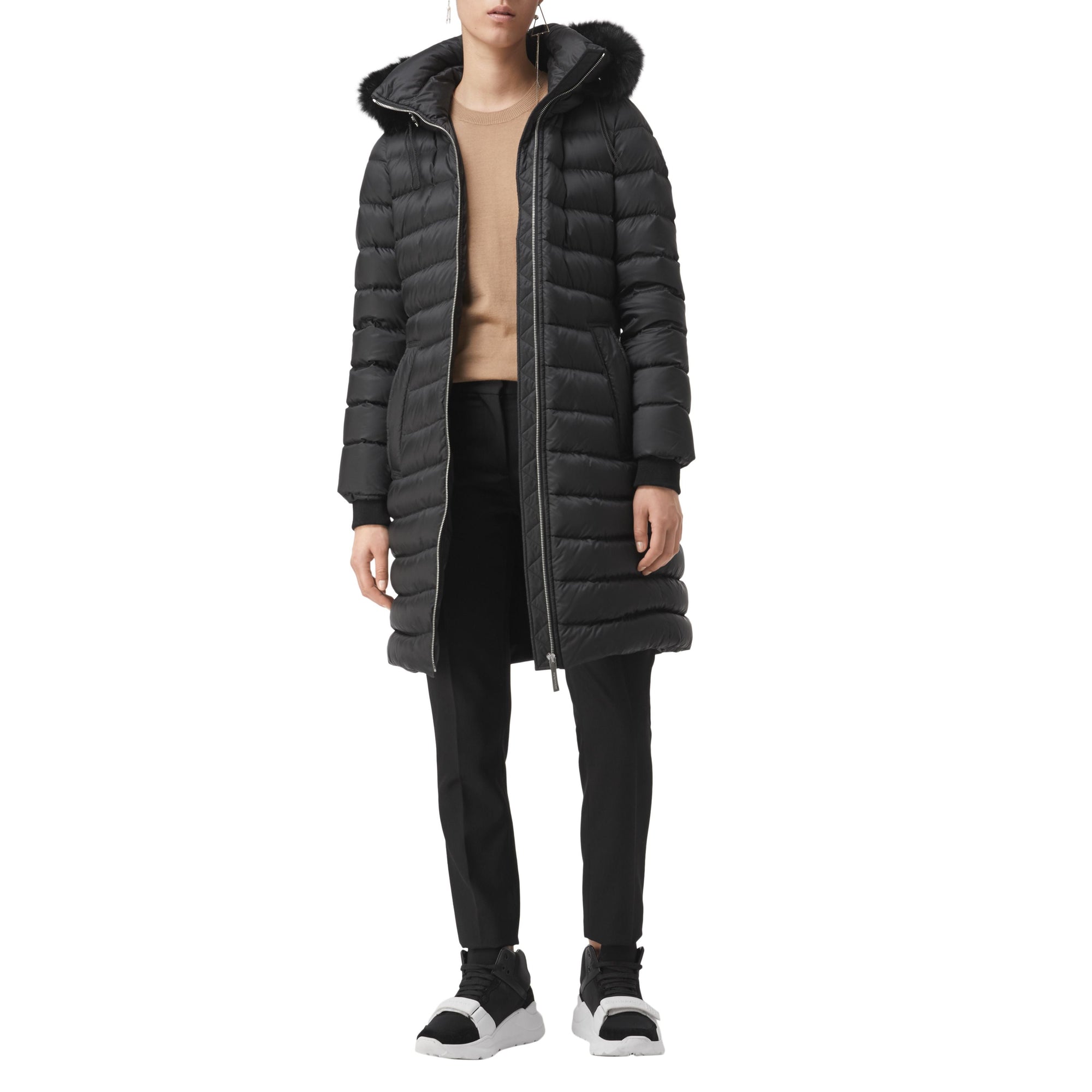 BLACK Doudoune rembourrée en duvet avec bordure en shearling amovible