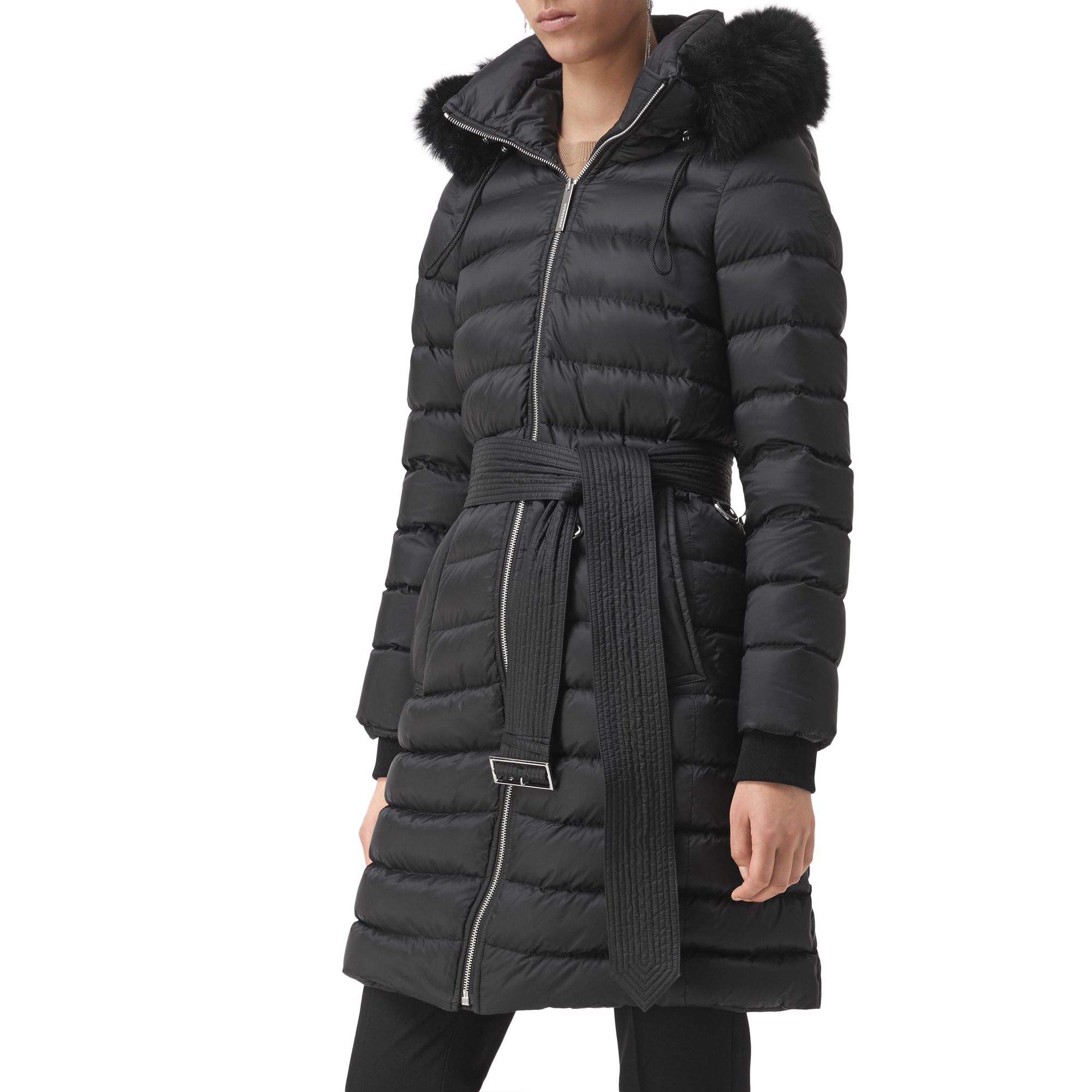 BLACK Doudoune rembourrée en duvet avec bordure en shearling amovible
