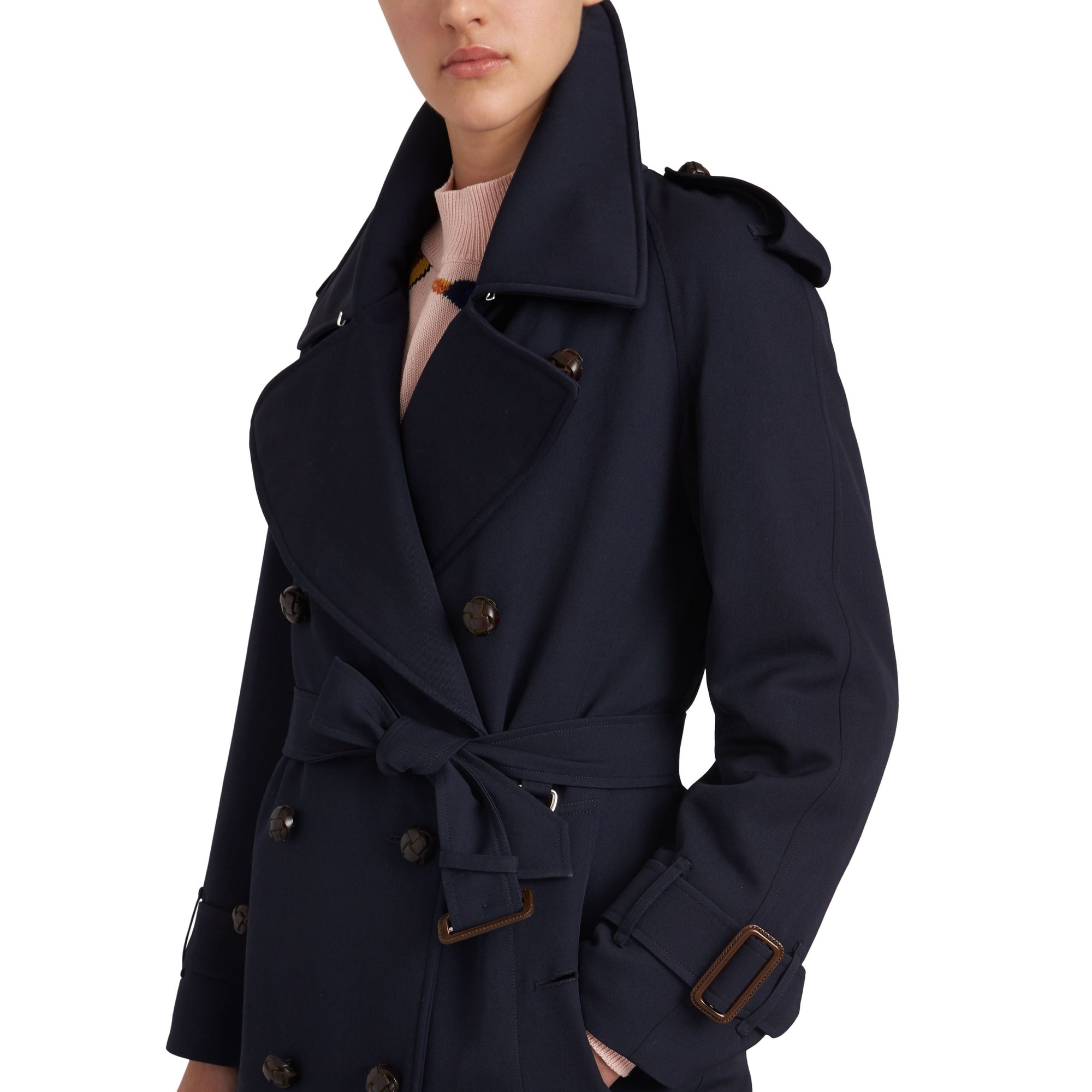 NAVY Trench en gabardine de laine avec revers oversize