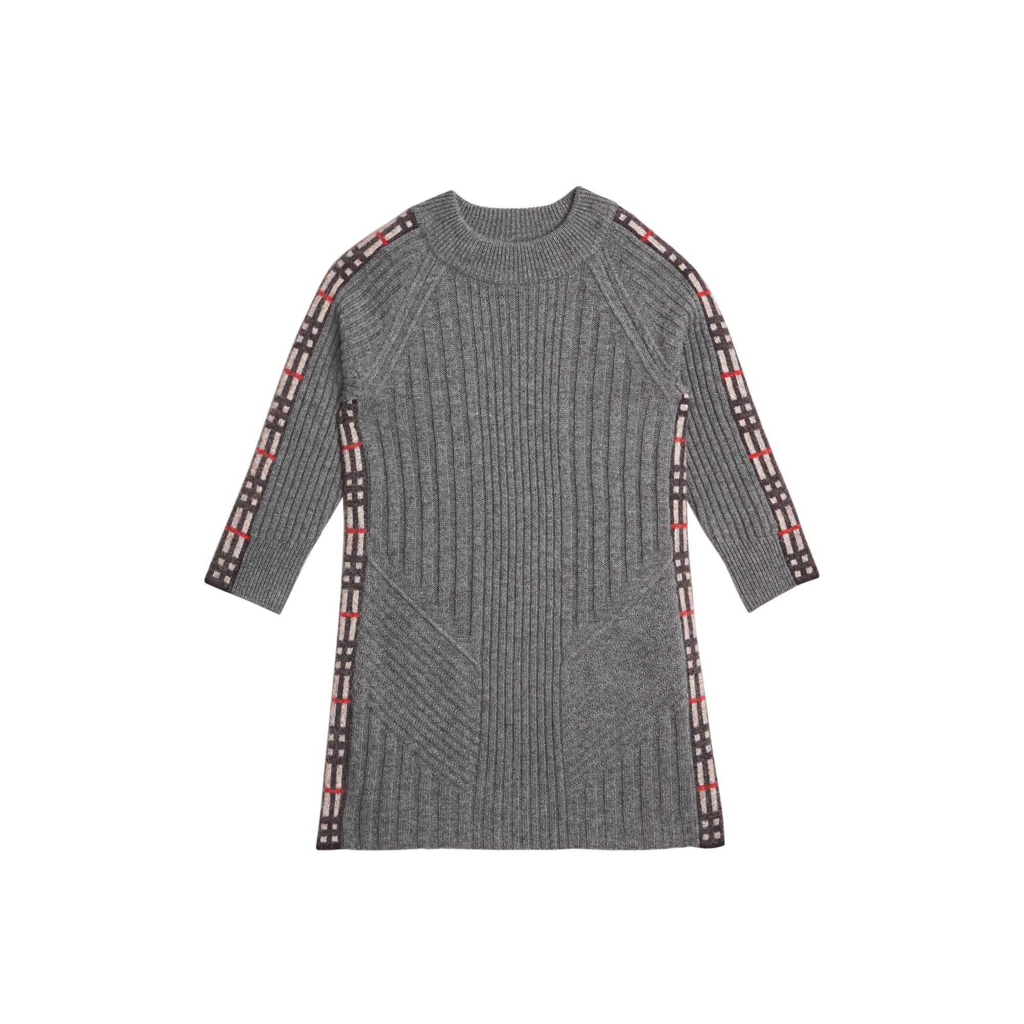 MID GREY MELANGE Robe en laine et cachemire avec détails check