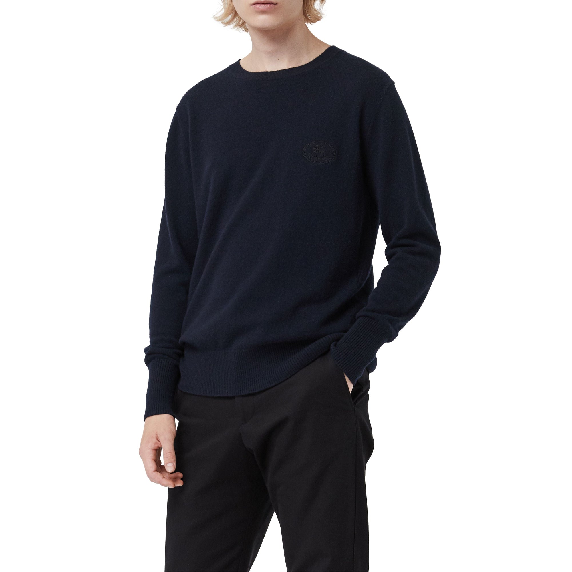 NAVY Pull en cachemire avec logo d'archive brodé