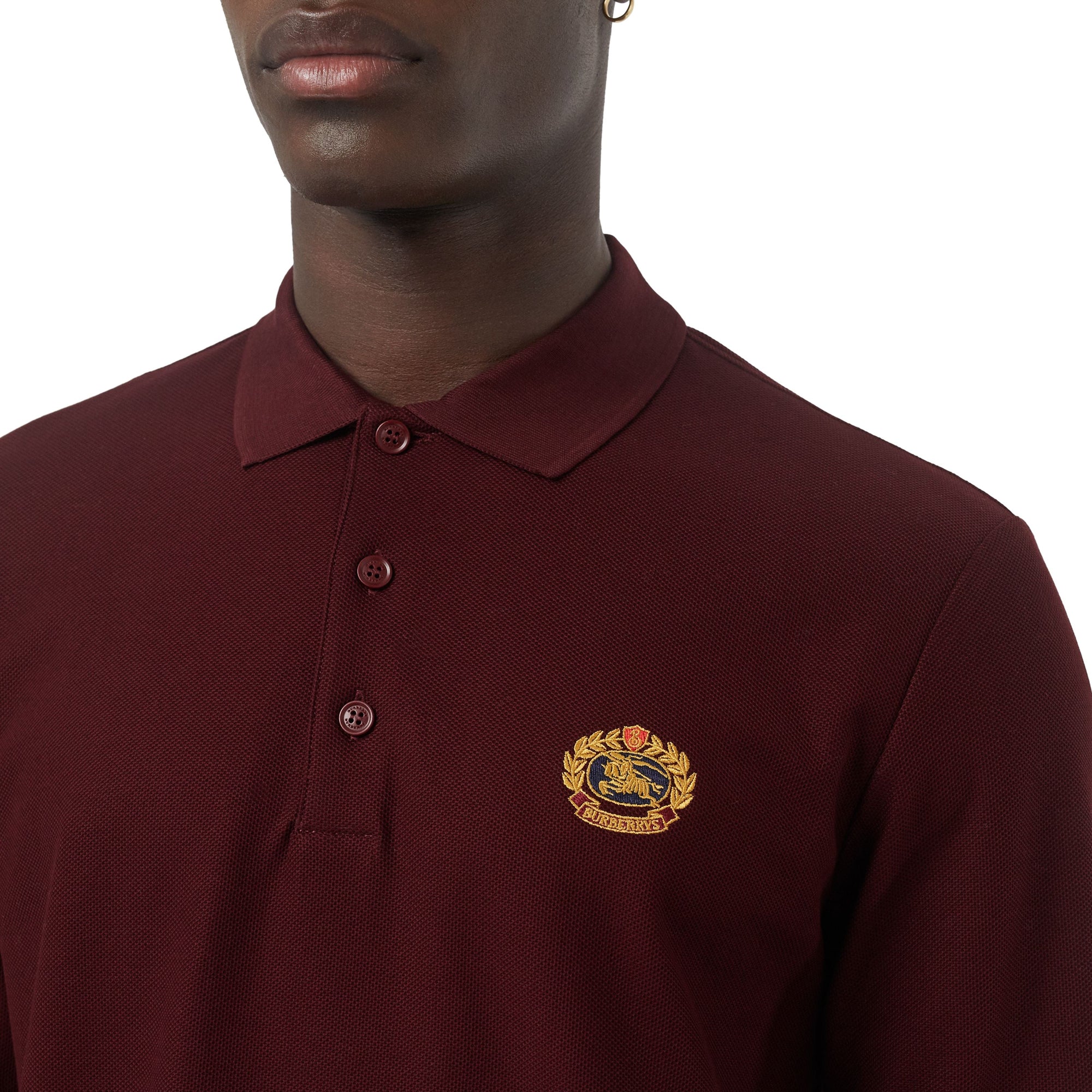 BURGUNDY Polo à manches longues en piqué de coton avec logo d'archive