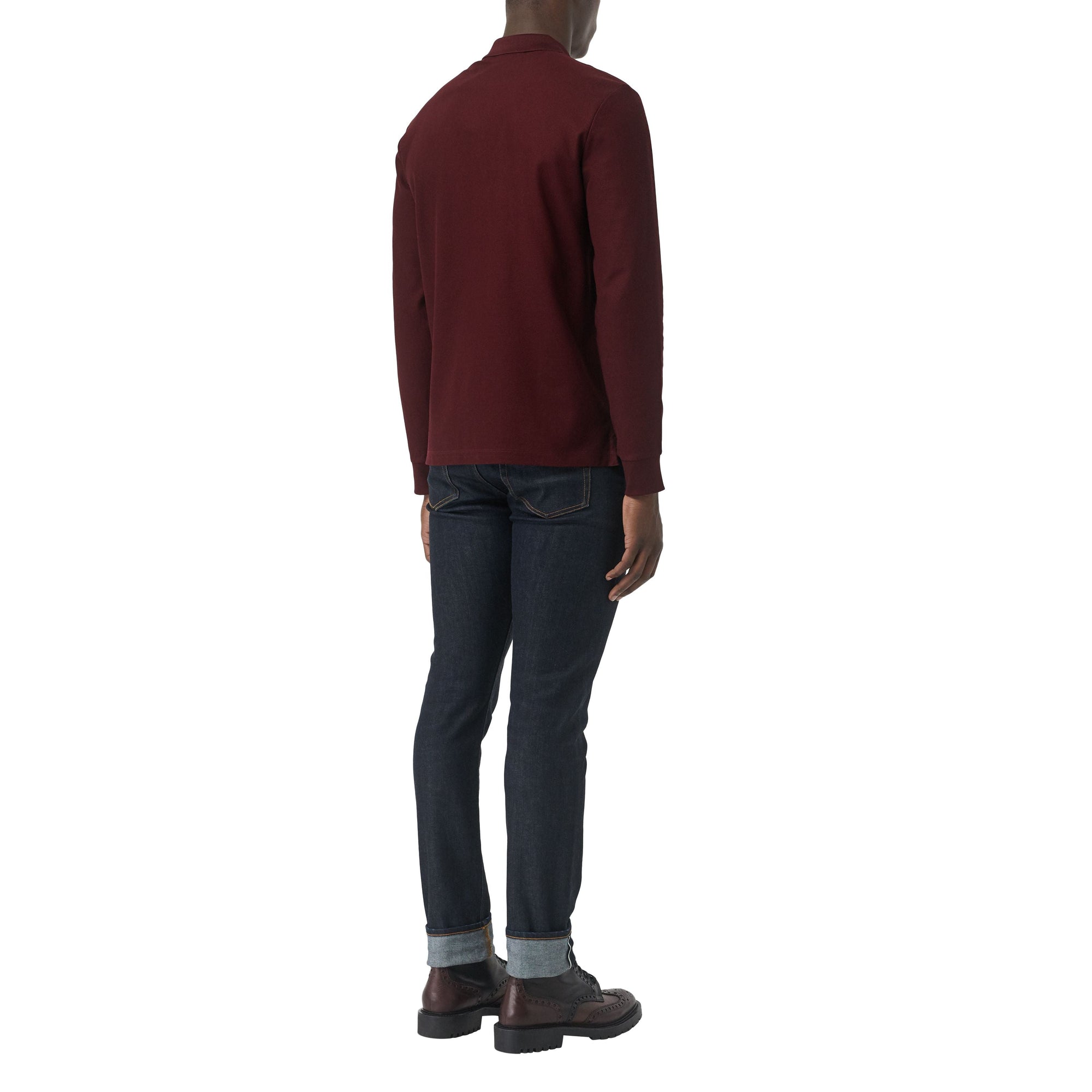 BURGUNDY Polo à manches longues en piqué de coton avec logo d'archive