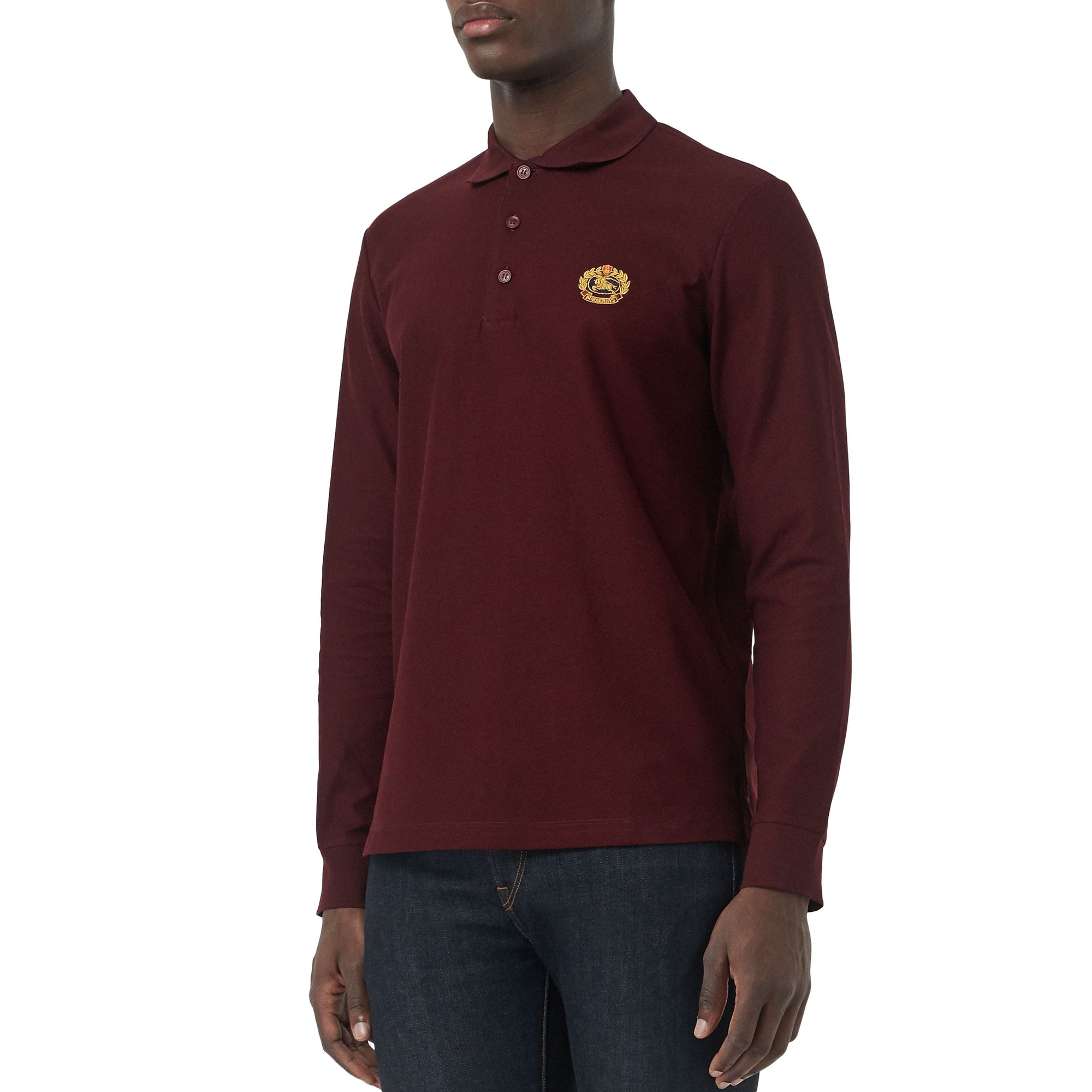 BURGUNDY Polo à manches longues en piqué de coton avec logo d'archive