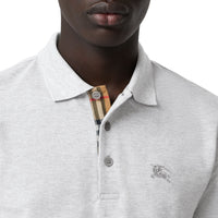 PALE GREY MELANGE Polo en coton avec patte de boutonnage à motif check
