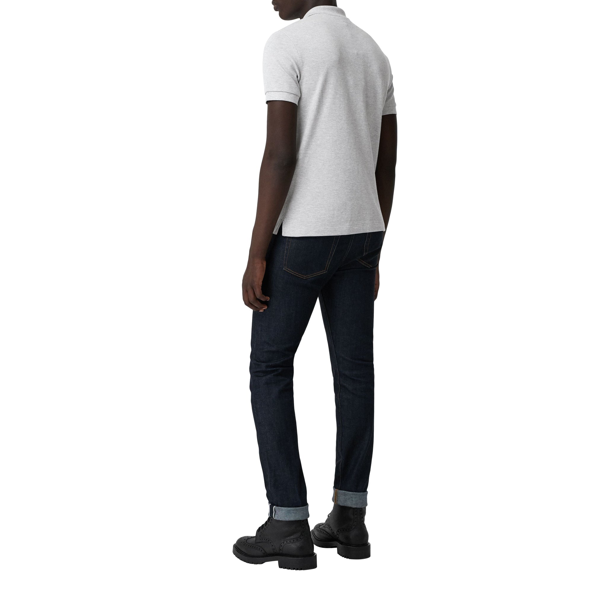 PALE GREY MELANGE Polo en coton avec patte de boutonnage à motif check