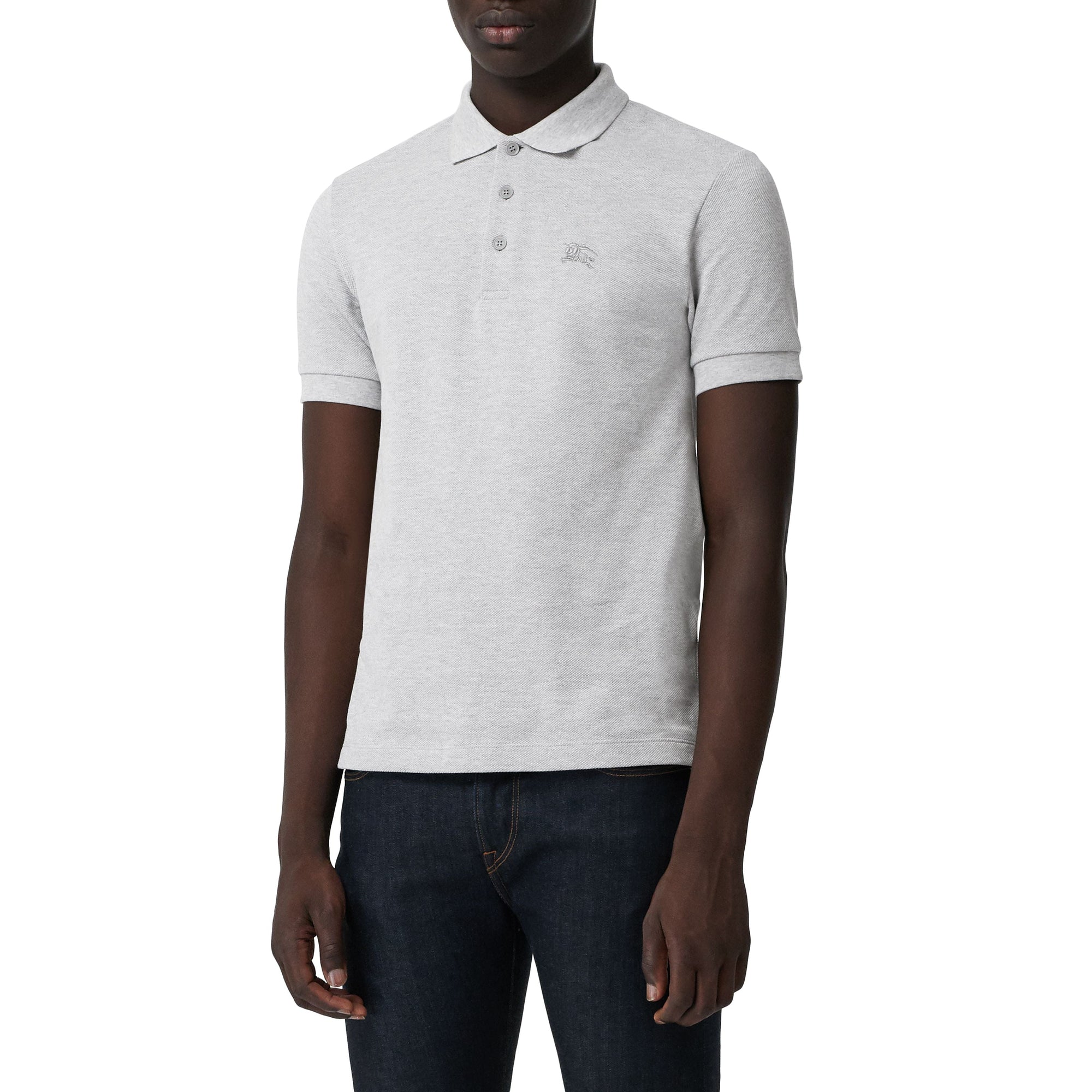PALE GREY MELANGE Polo en coton avec patte de boutonnage à motif check