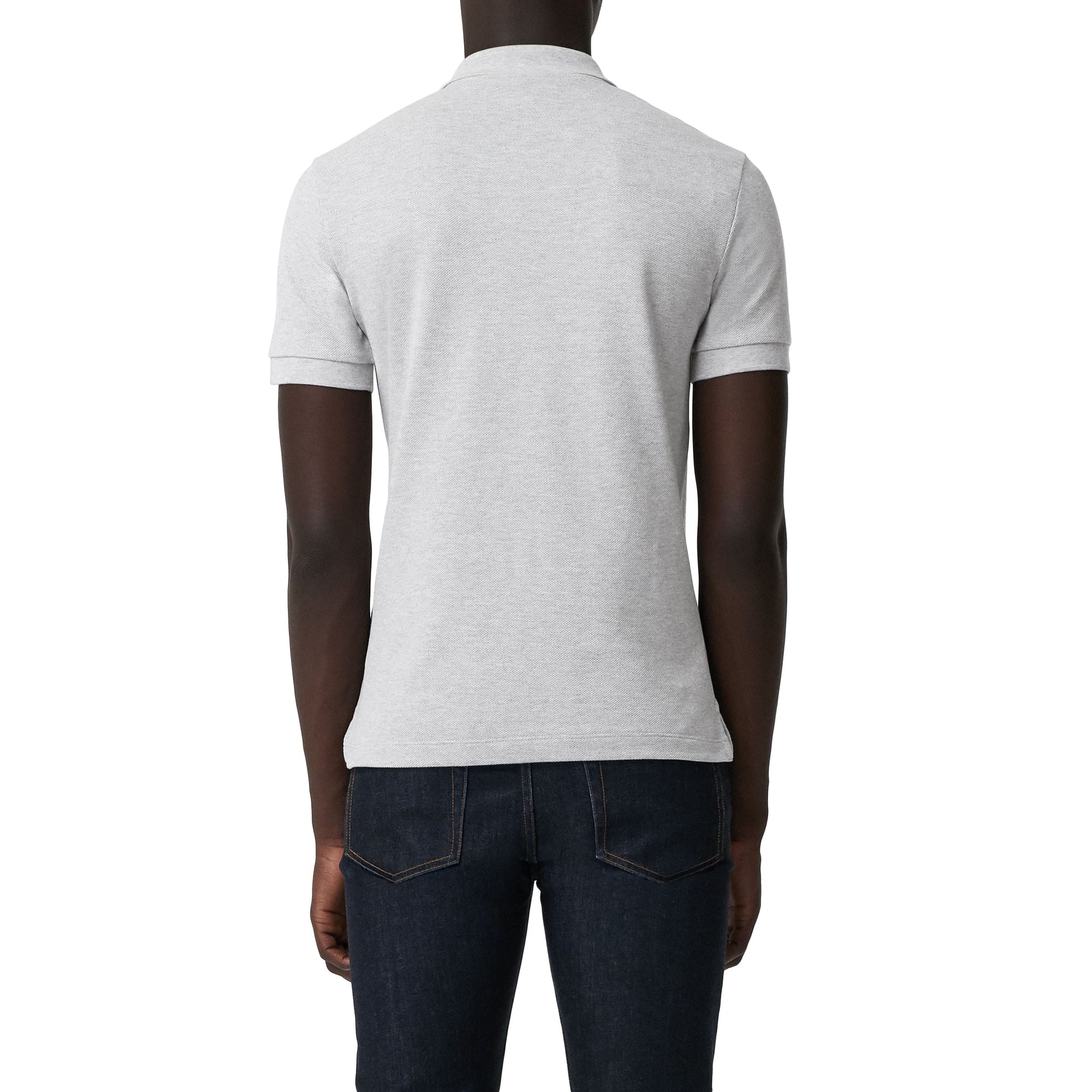 PALE GREY MELANGE Polo en coton avec patte de boutonnage à motif check