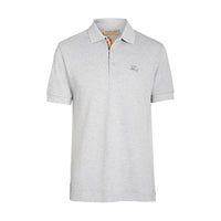 PALE GREY MELANGE Polo en coton avec patte de boutonnage à motif check