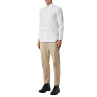 WHITE Chemise en coton extensible avec bouton contrastant