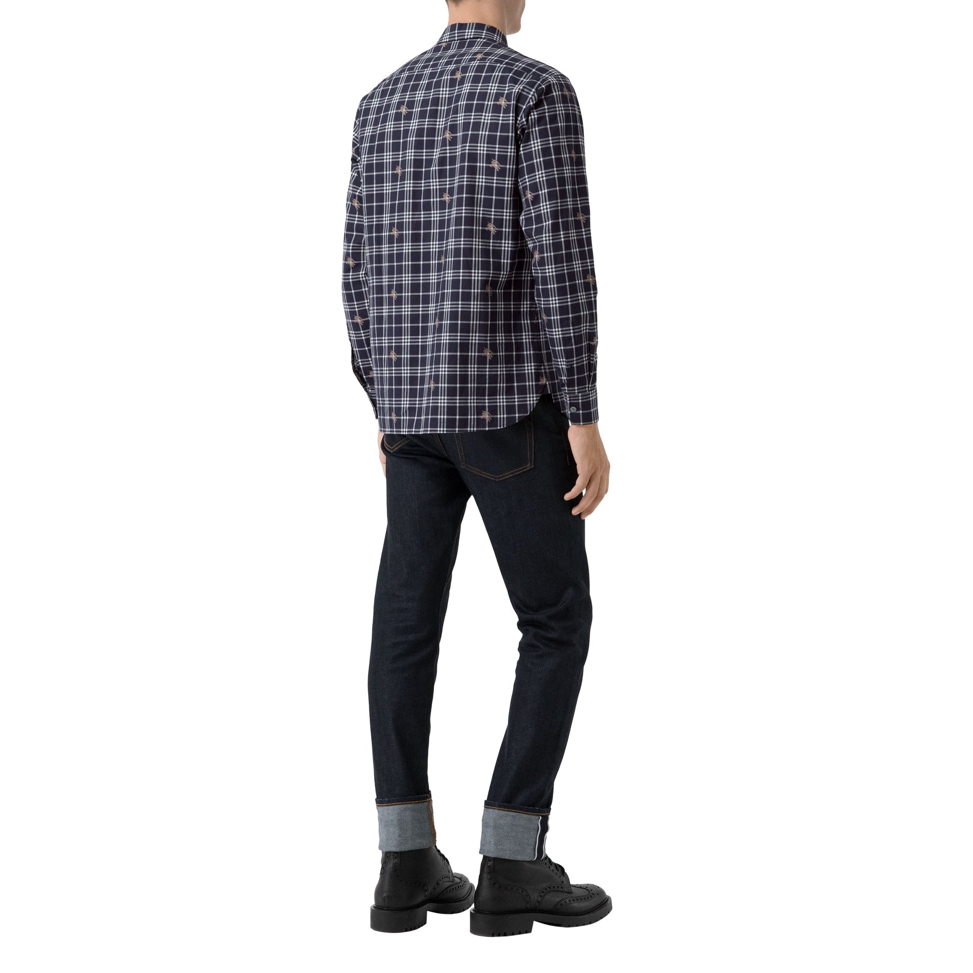 NAVY IP PATTERN Chemise en coton à motif check et emblèmes du Cavalier