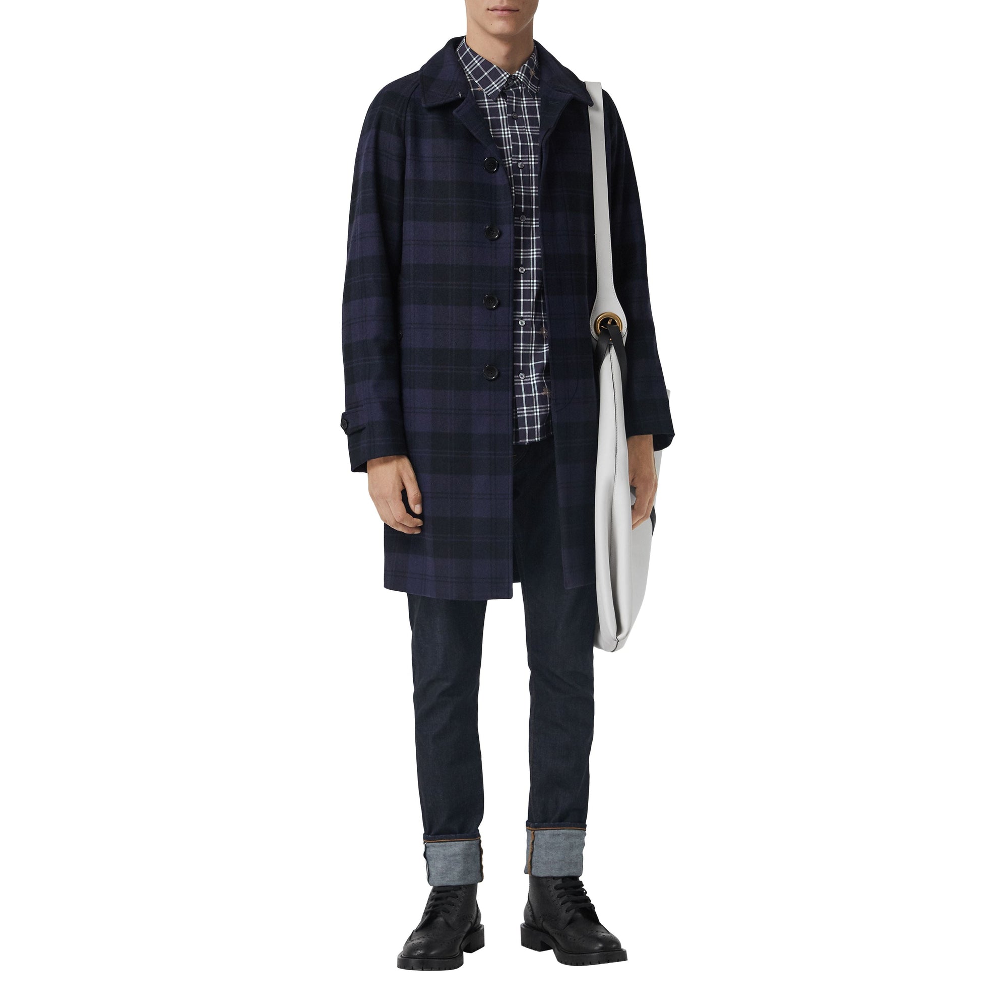 NAVY IP PATTERN Chemise en coton à motif check et emblèmes du Cavalier