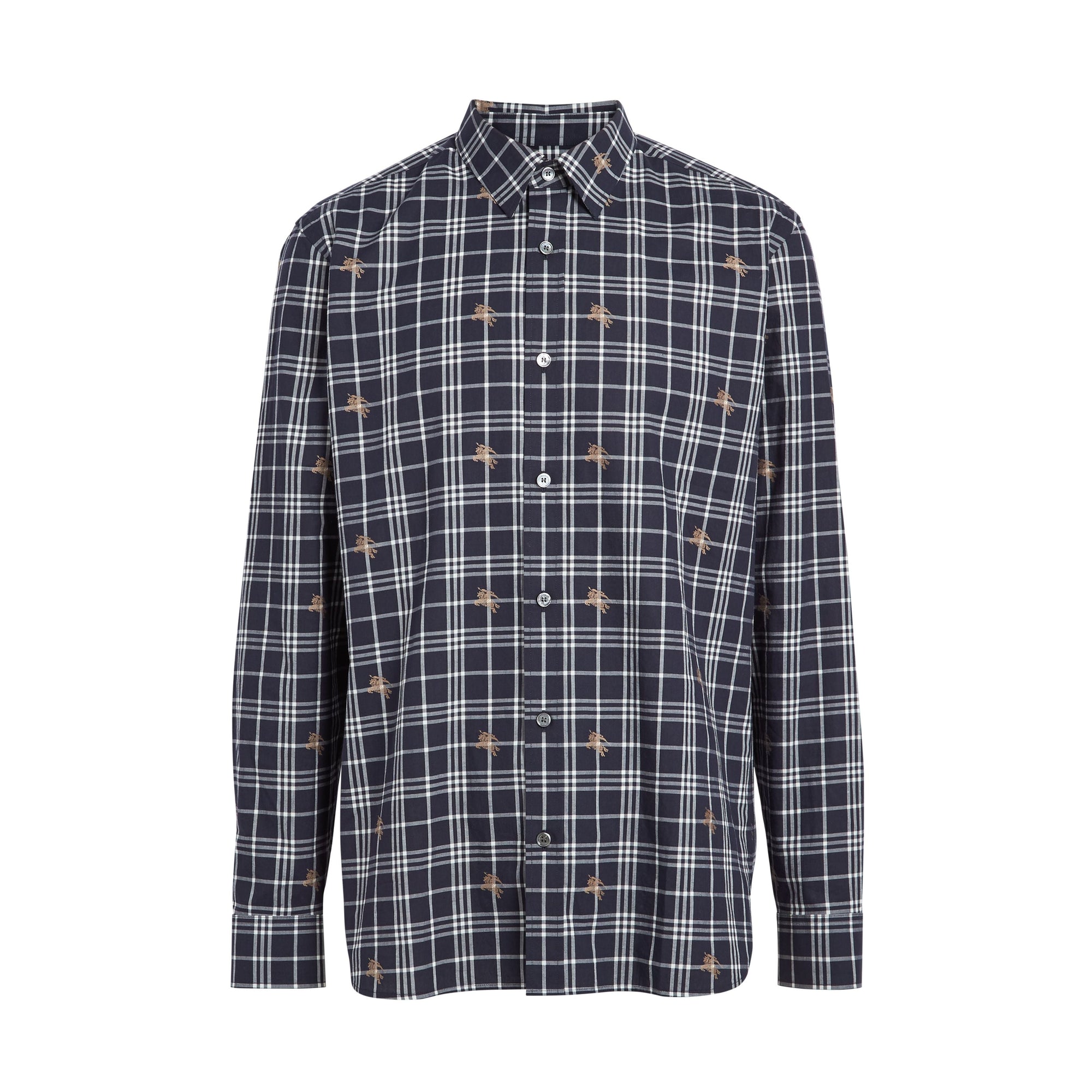 NAVY IP PATTERN Chemise en coton à motif check et emblèmes du Cavalier