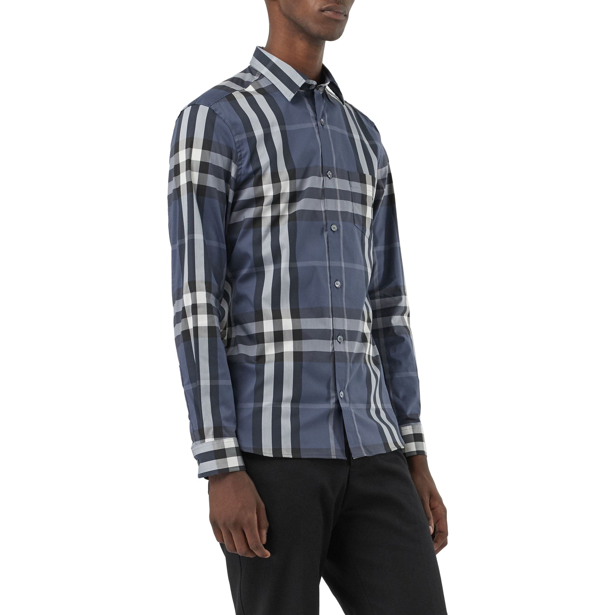 THISTLE BLUE Chemise en coton extensible à motif check