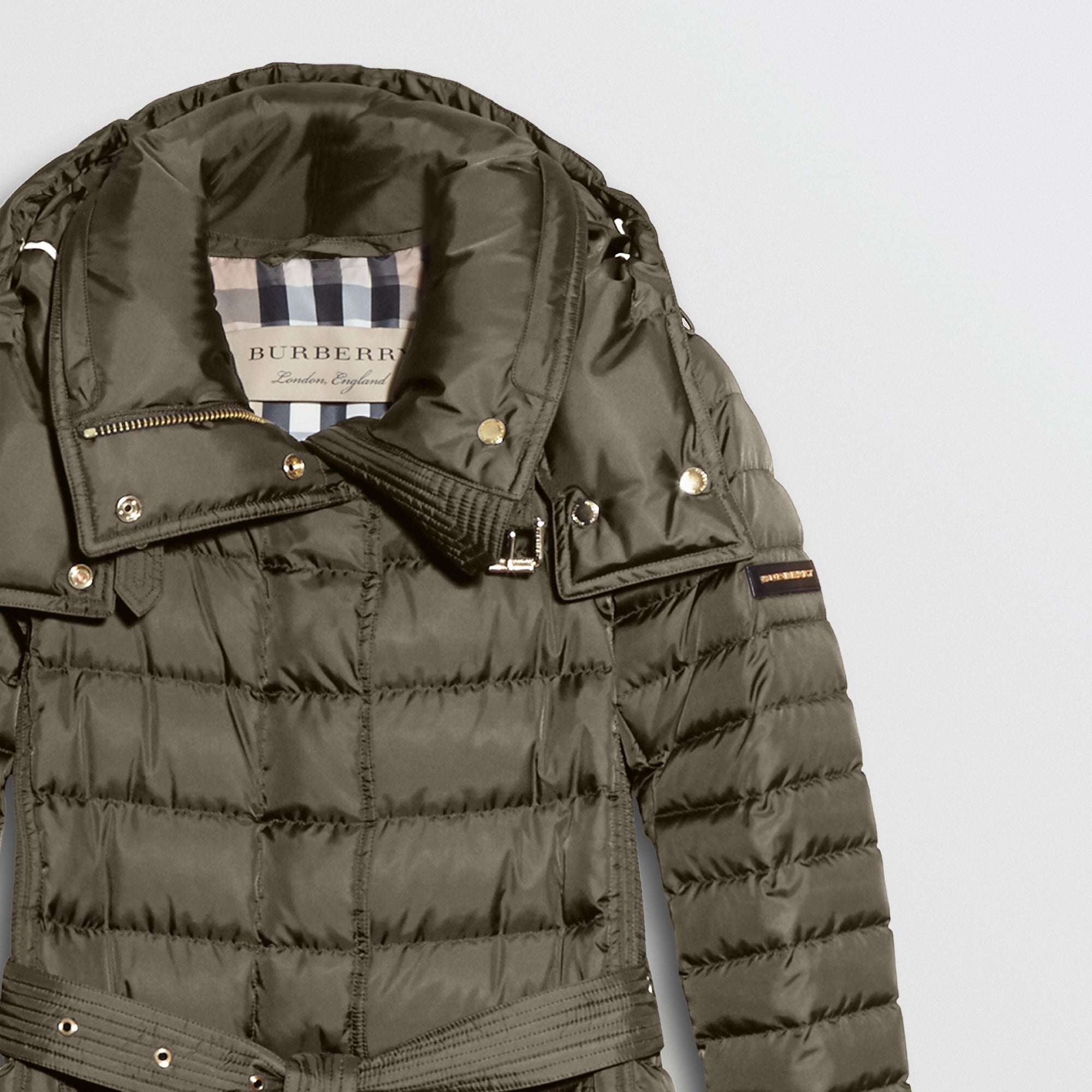 MINK GREY Doudoune ceinturée avec capuche amovible