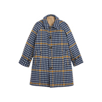 Paletot réversible en laine et coton à motif check - Bleu toile