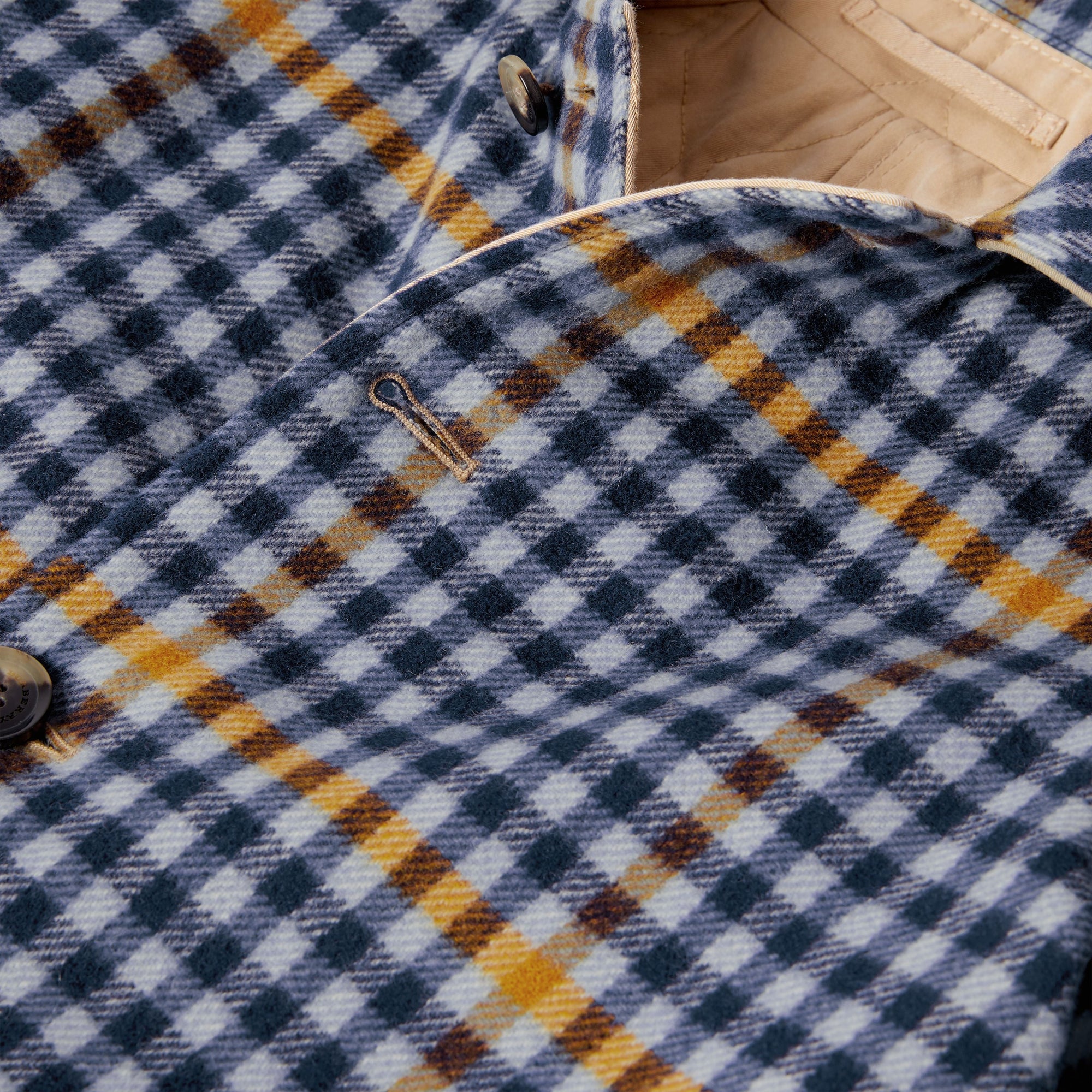 Paletot réversible en laine et coton à motif check - Bleu toile