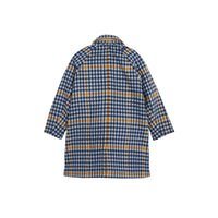 Paletot réversible en laine et coton à motif check - Bleu toile