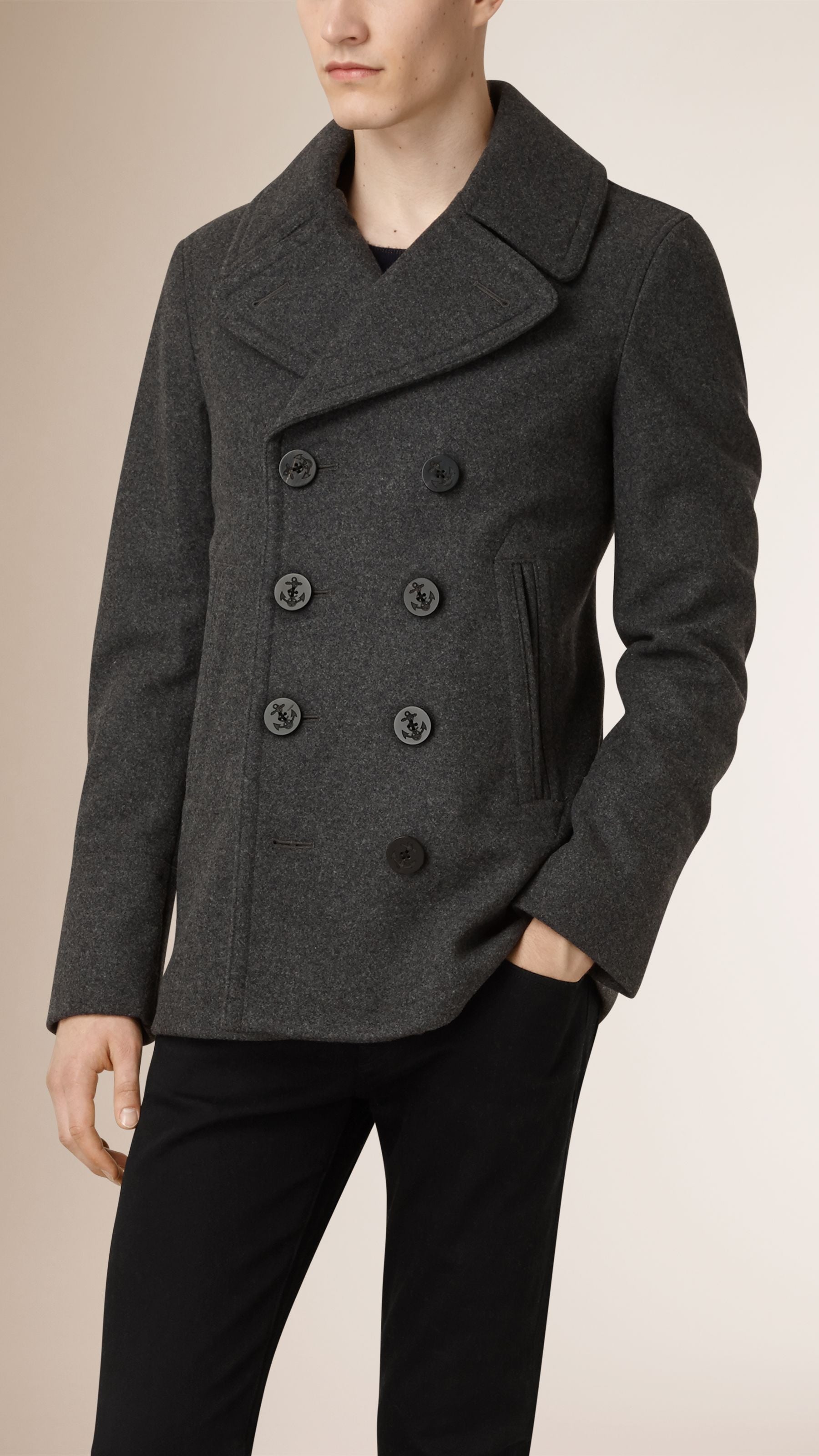 DARK GREY MELANGE Caban en laine et cachemire
