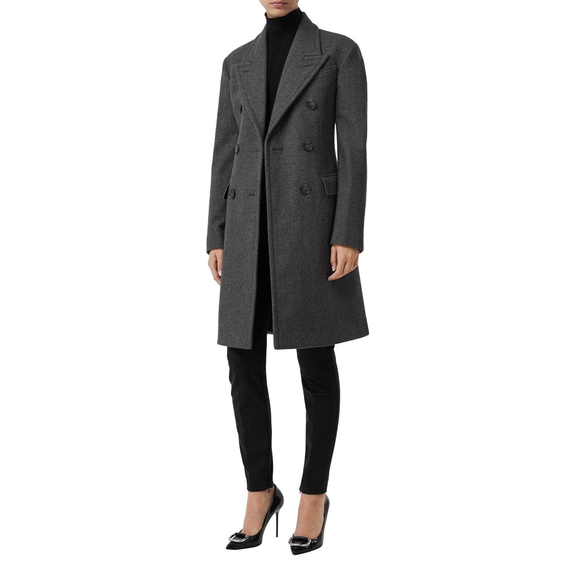 Manteau ajusté en laine à double boutonnage - Camaïeu de gris moyens