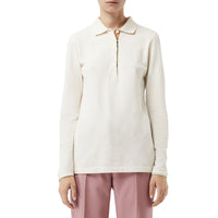 IVORY Polo à manches longues en piqué de coton avec patte à motif check